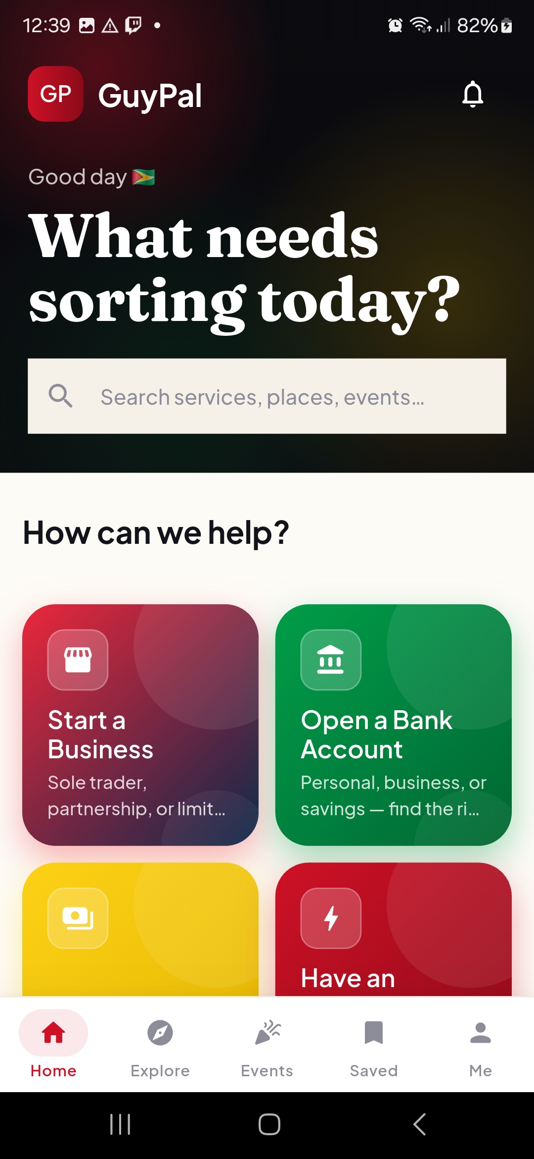 GuyPal app home screen — What needs sorting today?